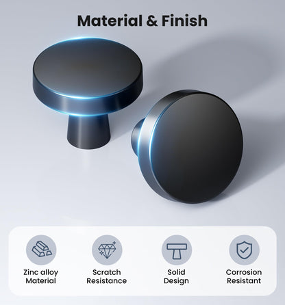 Veise 10 Pack 1-1/4 Inch Matte Black Solid Zinc Alloy Cabinet Knobs, Heavy Duty Round Single Hole Drawer Pulls for Kitchen Cupboard Dresser Closet, Transitional Traditional Modern Style