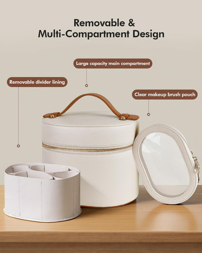 Prite Makeup Bag Travel Cosmetic Case with Clear Toiletry Pouch and Removable Divider, Vegan Leather Organizer for Women
