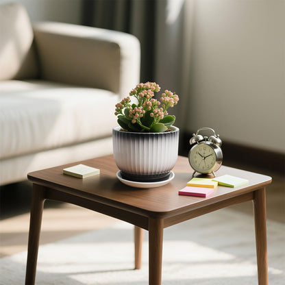 YUFDA 6.7 + 5.5 Inch Ceramic Plant Pots,Set of 2,Planters with Drainage and Saucer,Indoor Pots for Plants,Modern Flower Pots for Home and Office（Black + White）