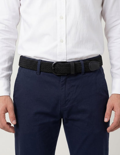 Mile High Life | Braided Stretch Elastic Belts | Pin Oval Solid Black Belt Buckle | PU Loop End Tip Men/Women/Junior Belt