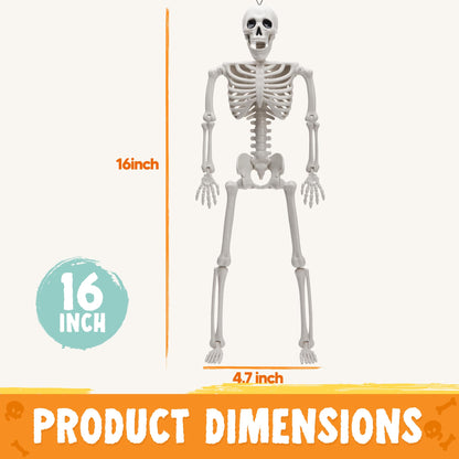 JOYIN 6 PCS 16" Halloween Skeleton Decor, Full Body Posable Movable Joints, Hanging Skeletons for Halloween Decoration Indoor Outdoor, Graveyard Haunted House Prop, Spooky Scene Party Favor