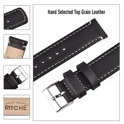 Ritche Leather Watch Strap with Quick Release Pins, 21mm Replacement Watch Band for Men and Women, Fits Smartwatches & Traditional Watches