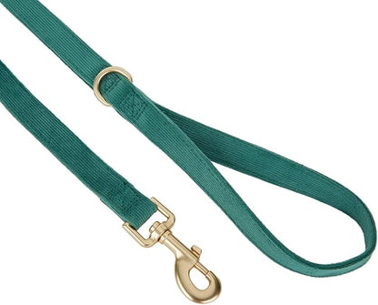 Soft Corduroy Dog Collar and Leash Set Adjustable Durable Dog Collars with Metal Buckle and Lead for Small Dogs,Dark Green