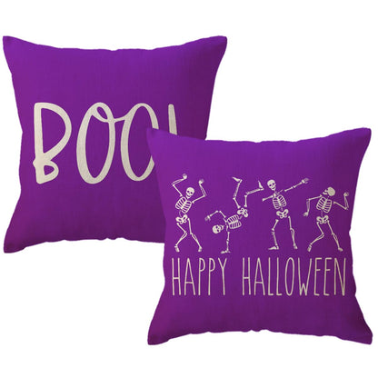ULOVE LOVE YOURSELF 2pack Halloween Skeleton Decor Pillow Covers 18x18 Inch Happy Halloween Skull/Boo Cushion Covers Farmhouse Funny Skull Decorative Pillowcases for Sofa/Couch/Porch(Purple)