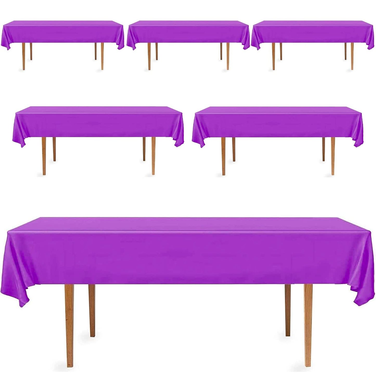 DecorRack 6 Rectangular Tablecloths BPA-Free Plastic, 54 x 108 inch, Dining Table Cloth, Rectangle Table Cover for Parties, Picnic, Camping and Outdoor, Disposable or Reusable, Purple (6 Pack)