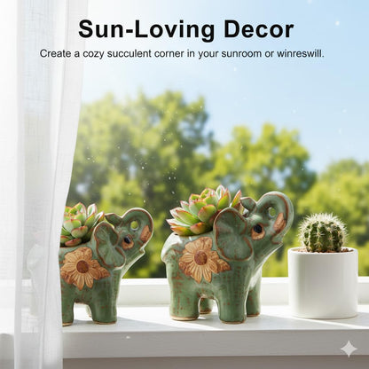 Hemoton Small Succulent Planter Pot with Drainage, Indoor/Outdoor Ceramic Animal Planter, Cute Elephant Cactus/Bonsai Flower Pot, Animal Pencil Holder for Office Home Desktop Decor