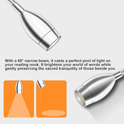 Wall Mounted LED Reading Light with 360° Flexible Gooseneck, Dimmable Bedside Reading Lights for Books In Bed, Plug In Headboard Night Lights, Eye-Caring, 3 Colors Temperature, Touch Control-2 Pack