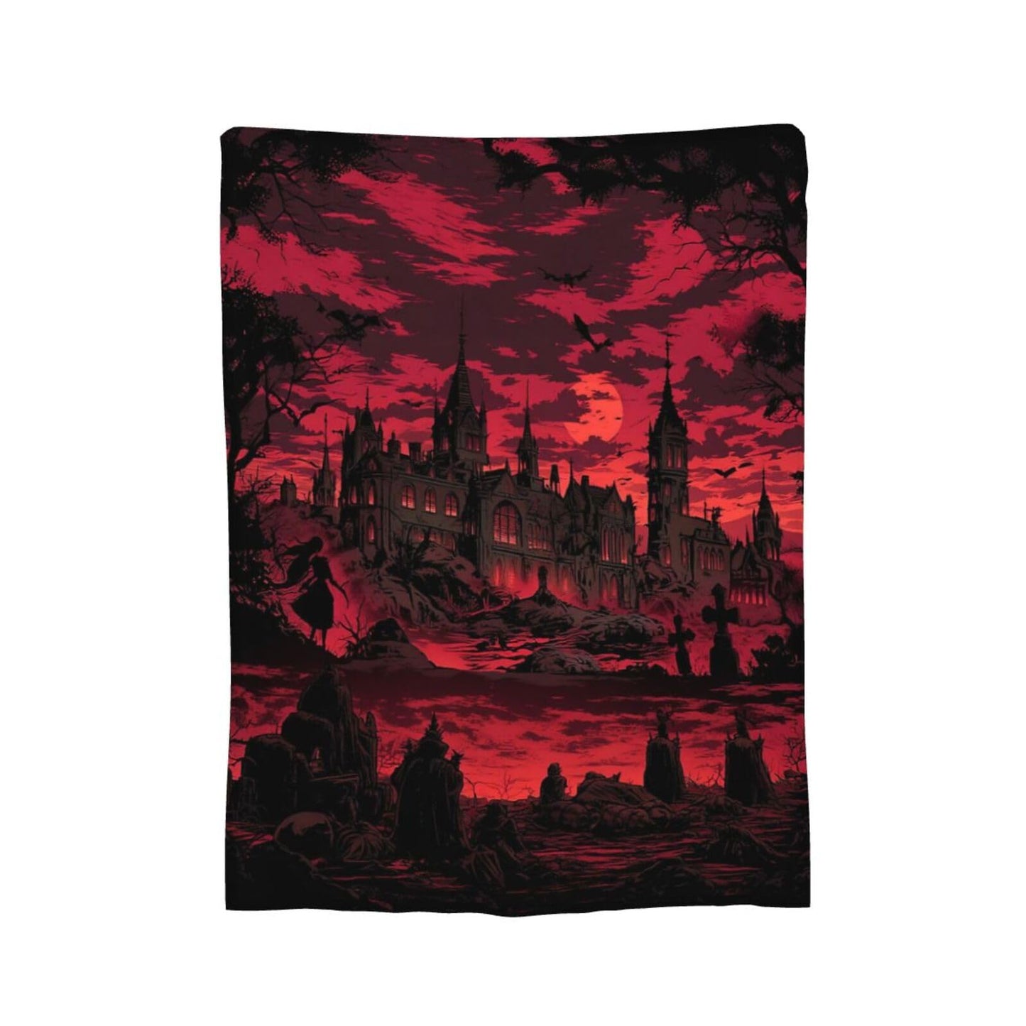 Gothic Blanket for Women Men, Super Soft Funny Cool Red Castle Halloween Gothic Bat Throw Blanket Gifts for Kids Adults, Warm Cozy Fuzzy Plush Fleece Flannel Goth Blankets 50"x40" for Couch Bedding