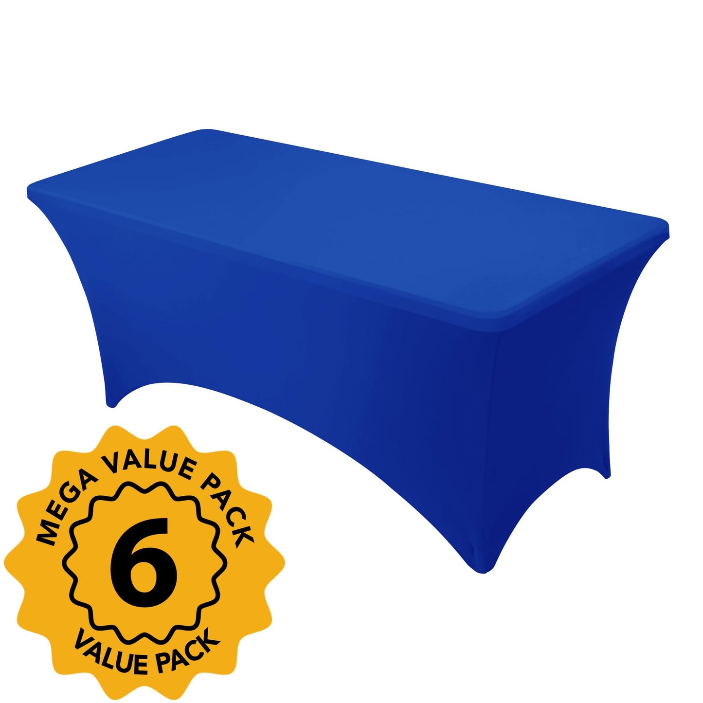 Dailyset 6-Pack Premium Royal Blue Spandex Tablecloths for 6ft Rectangle Tables, Stain & Wrinkle-Resistant, Washable Stretch Polyester Fitted Table Cover for Weddings, Banquets, Events, Parties