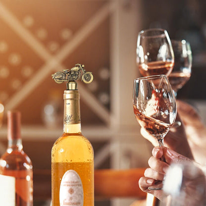 LULLEA Motorcycle Wine Bottle Stopper, Unique Motorcycle Gifts Wine Gifts for Men Women, Father's Day, Christmas, Birthday Gifts for Bikers, Wine Saver, Bronze with Bag