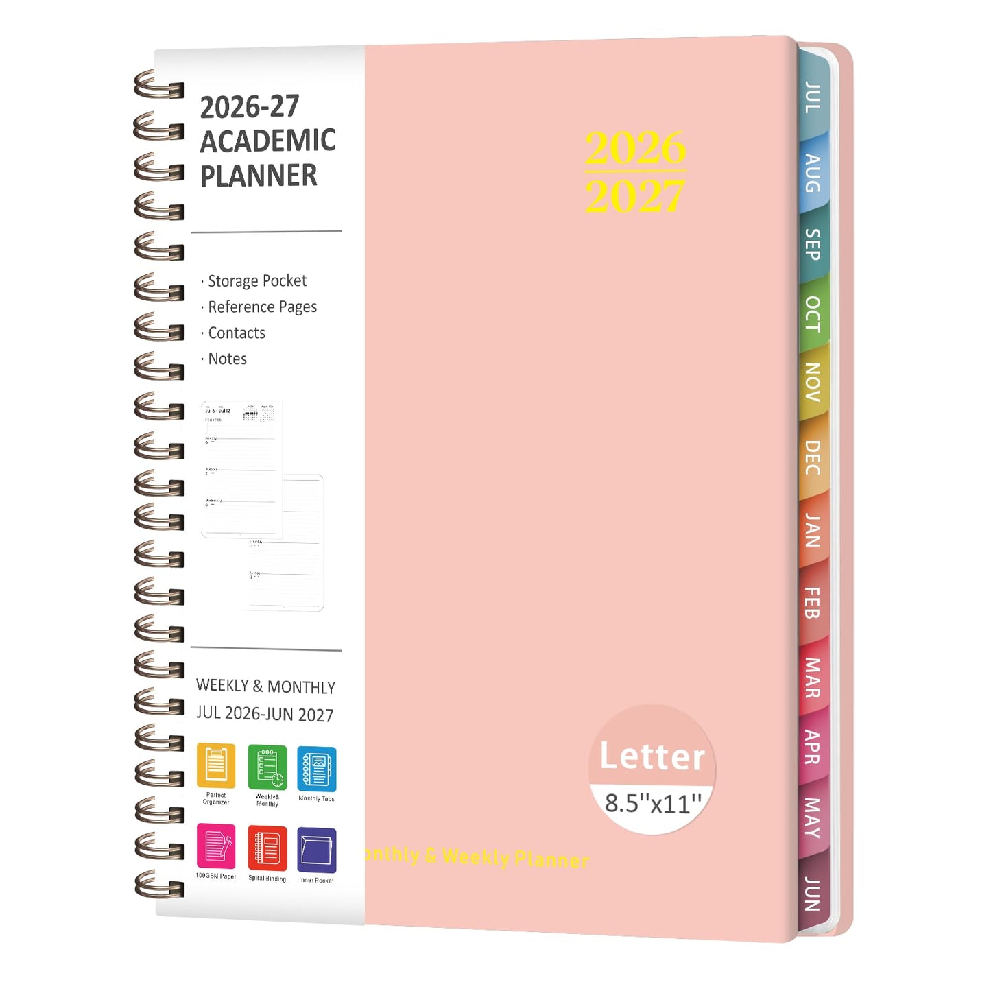 Planner 2026-2027, Weekly and Monthly Academic Planner, July 2026 - June 2027, Hardcover Calendar Agenda Book for School Year Planning, School Supplies for Teacher and Student, Letter Size(8.5'' x 11'')
