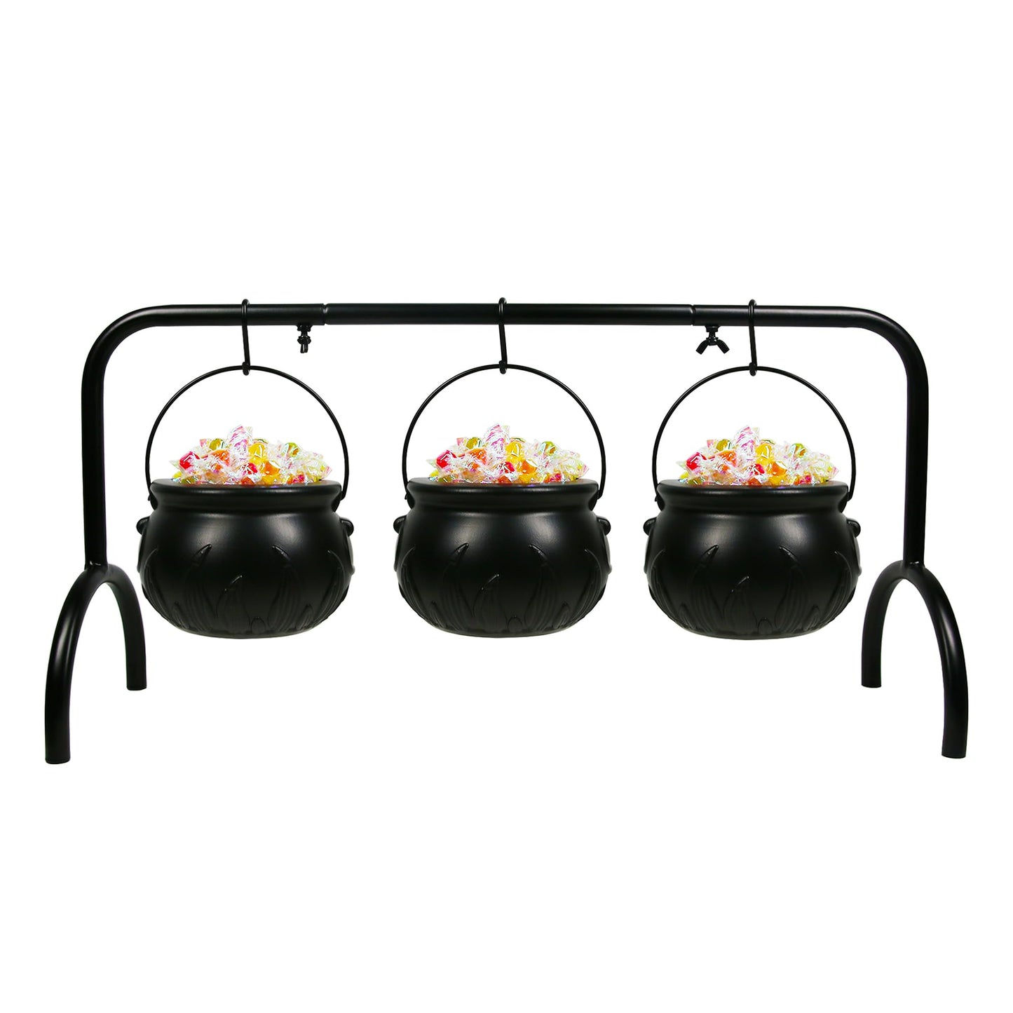 Darnassus Halloween Cauldron on Rack - Set of 3 Witches Serving Bowls, Candy Bowl, Black Plastic Decor for Party Decoration