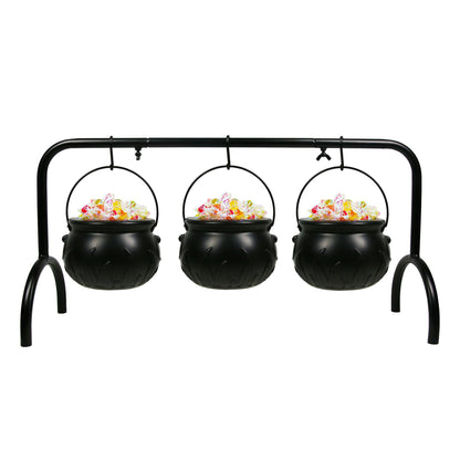 Darnassus Halloween Cauldron on Rack - Set of 3 Witches Serving Bowls, Candy Bowl, Black Plastic Decor for Party Decoration