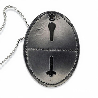 Hero's Pride Universal Oval Badge Holder, Standard Issue Leather Shield Case, Spring Clip and Neck Chain, Hook Fastener, 2-5/8" x 3-5/8" (Badge Not Included)