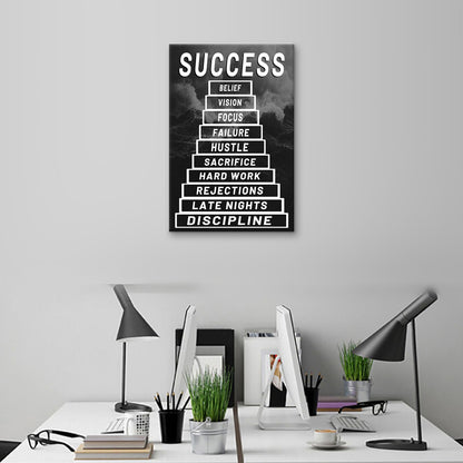 PSYYSP Success Ladder Motivational Wall Art Office Decor Framed Success Quote Canvas Print Inspirational Poster for Entrepreneurs Students Study Room Modern Home Gym Artwork 18x12 Inch