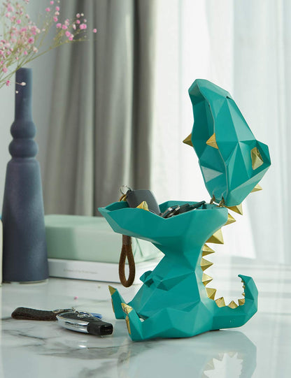 HAUCOZE Dinosaur Candy Dish Cookie Jar Storage Statue Modern Home Decor Sculpture Table Centerpiece Gift for Living Room Green 7.5 Inch