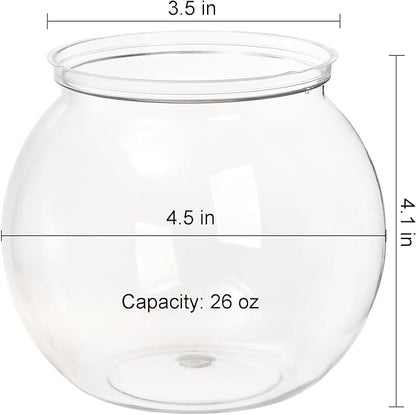 Okllen 6 Pack Mini Fish Bowl, 26 Oz Plastic Ivy Bowls, Unbreakable Bubble Ball Vases for Party Decor, Carnival Games, Candy, Table Centerpiece, BPA Free, Clear