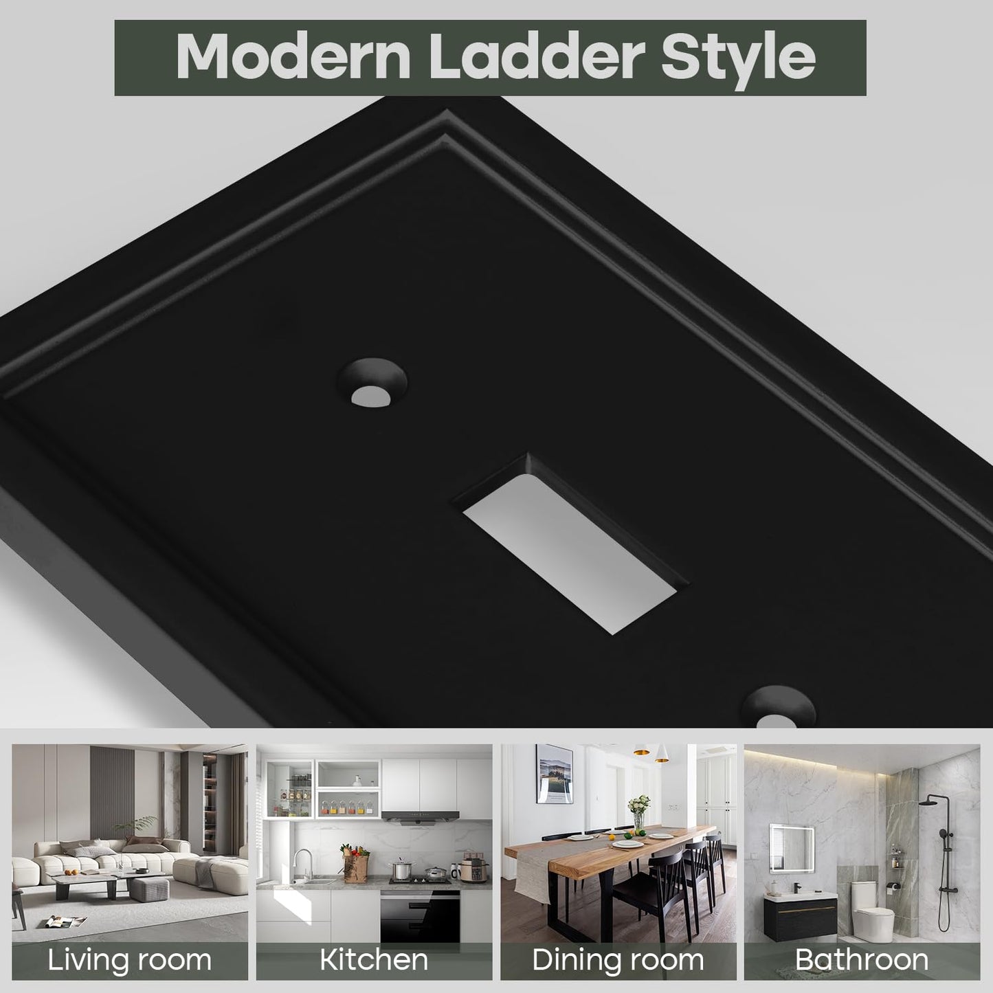 Matte Black Decorative Light Switch Cover Plate, Classic Single Toggle Switch Plate Covers, Natural Bamboo Fiber 1 Gang Wall Plates for Bathroom Kitchen- 4 Pack