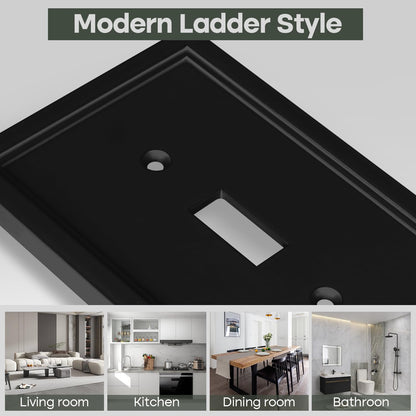 Matte Black Decorative Light Switch Cover Plate, Classic Single Toggle Switch Plate Covers, Natural Bamboo Fiber 1 Gang Wall Plates for Bathroom Kitchen- 4 Pack