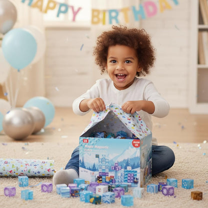 uMadeUs Magnetic Blocks Building Set - Puzzle Cubes as STEM Toys for Kids - Toddlers Sensory Construction Tiles - Ages 3+ Creative Educational Games for Boys and Girls - Frozen 100pc Blocks