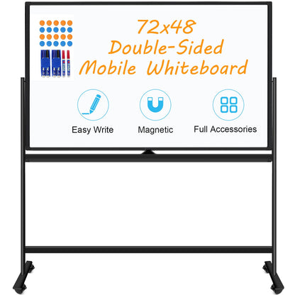 Rolling Whiteboard on Wheels 72"x48", Double-Sided Dry Erase Board with Stand, Big White Board with Stand Portable Magnetic Mobile White Board with 2 Eraser, 6 Markers, 20 Magnets