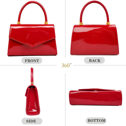 BYWAUQI Evening Patent Leather Handbag Purse Formal Women's Clutch Bag Top Handle for Wedding Party Prom Cocktail(Red-2)
