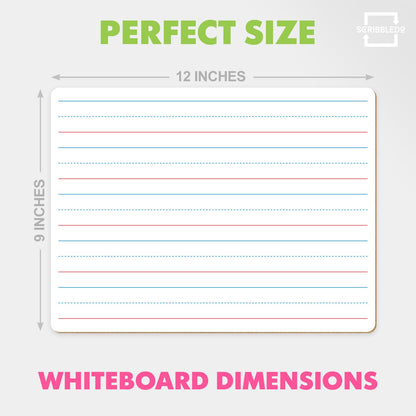 Scribbledo 10 Pack Double Sided Whiteboard Lined Dry Erase Boards for Kids Ruled Writing Board Handwriting Practice Small White Boards Dry Erase Board 9x12 Dry Erase Board with Lines Teacher Supplies
