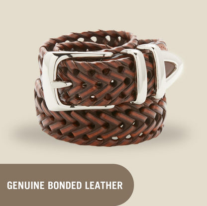 Perry Ellis Men's Portfolio Braided Leather Belt, Brown, 38