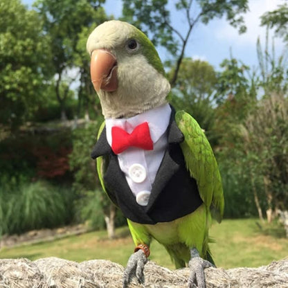 Bird Clothes Birds Flight Suit,Tuxedo Business Suit for Parrots African Greys Parakeet Cockatiel Sun Conure Christmas Party Birthday Cosplay Photo Prop Small Animals Apparel (L,Black Suit)