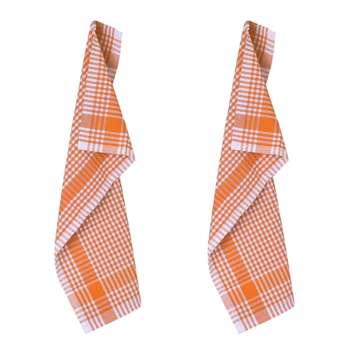 Talking Tables 2 x Orange Gingham Kitchen Tea Towels Table Linen Fabric Dish Cloths Large Checkered Cloth Napkins Absorbent Durable Soft Cotton Quick Drying, ECO Packaging 17 x 27 Inches