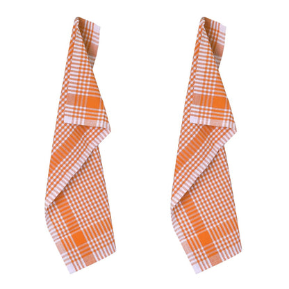 Talking Tables 2 x Orange Gingham Kitchen Tea Towels Table Linen Fabric Dish Cloths Large Checkered Cloth Napkins Absorbent Durable Soft Cotton Quick Drying, ECO Packaging 17 x 27 Inches