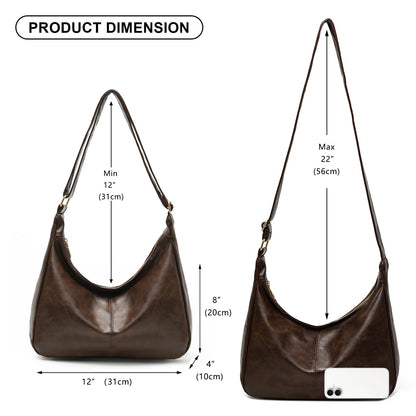 Slouchy Vegan Leather Shoulder Bag for Women,Trendy Soft Crossbody Hobo Bags,Stylish Everyday Tote Purses Handbags (Coffee)