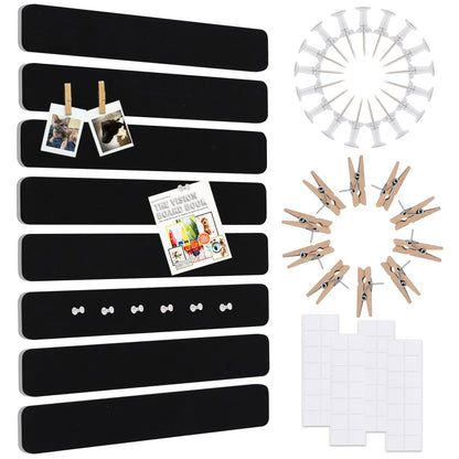 Vuzvuv 8 pcs Bulletin Board Bar Strips No Adhesive Backing with Glue Points ，Self Adhesive Cork Board for Wall，Felt Pin Board for School，Office Decor(Black)