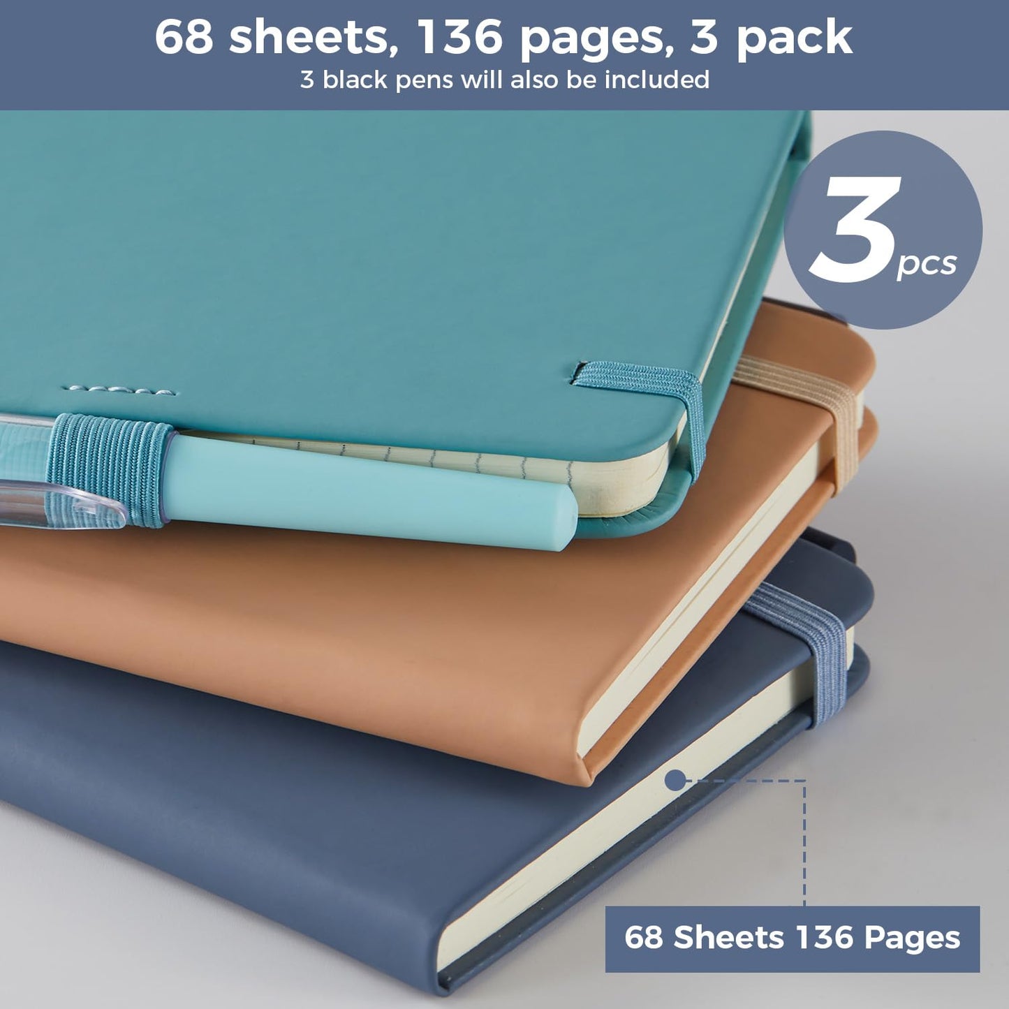 NIRMIRO 3 Pack Small Pocket Journaling Notebooks with Pen, A6 (3.7" x 5.7"), for Women/Men Work Writing Travel Business, School Office Supplies