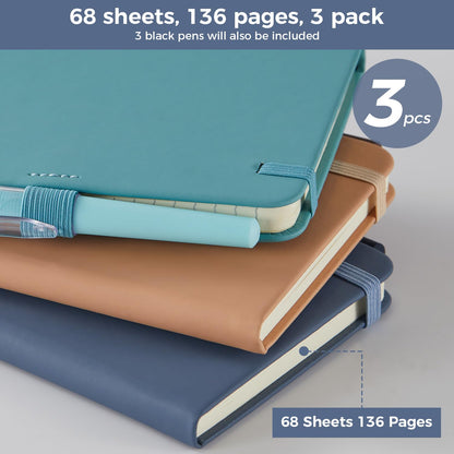 NIRMIRO 3 Pack Small Pocket Journaling Notebooks with Pen, A6 (3.7" x 5.7"), for Women/Men Work Writing Travel Business, School Office Supplies
