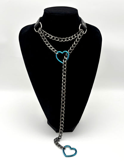 EverGlimp Black Leather Choker Collar For Women, Handmade Heart Slip Chain Choker Long Necklace with Adjustable Buckle