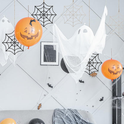 BESTOYARD 12Pcs Halloween Spider Webs Decorations, 8-Inches Fake Cobwebs, Plastic Props for Haunted House, Outdoor Wall, Yard, Porch
