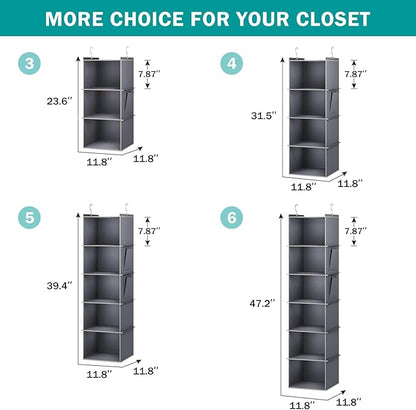 YOUDENOVA Hanging Closet Organizer, 3-Shelf Closet Hanging Storage Shelves
