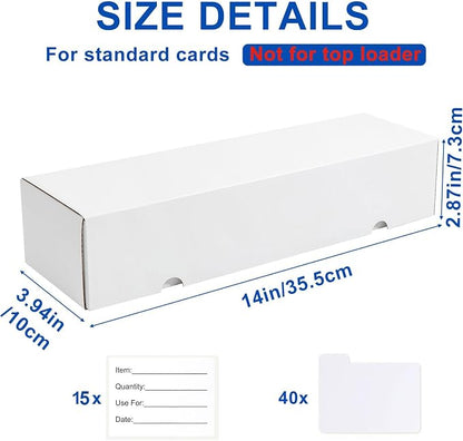 QINGUANG Trading Card Storage Box | 15 Pack • 1100 Count Bulk Card Storage Box | with Dividers | White Corrugated Cardboard Sport Card Organizer for Basketball Card/MTG/TCG/Magic Collection