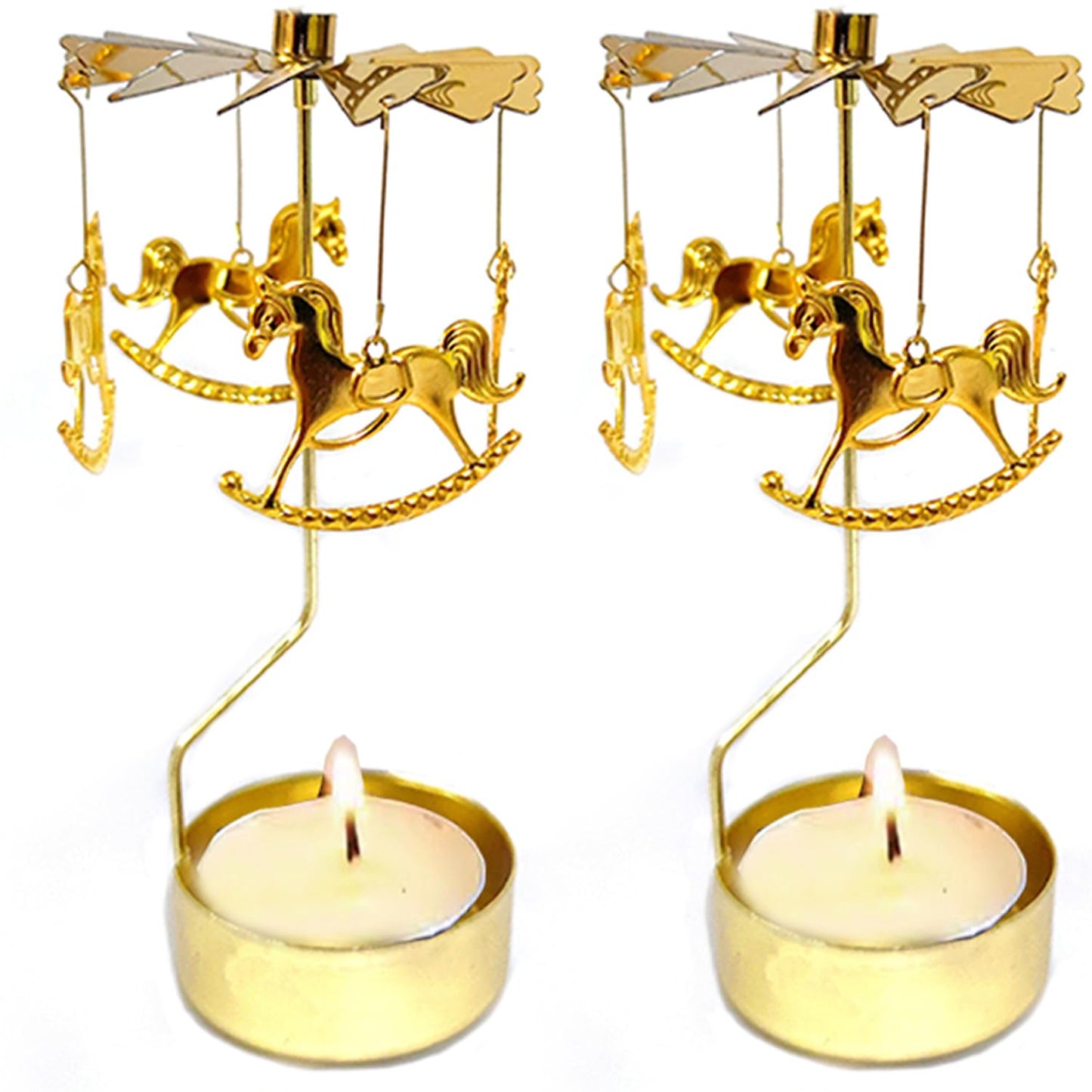 COMZPLIFE Carousel Spinning Tea Light Candle Holder, Gold Metal Rotary Candle Holder for Birthday, Wedding, Anniversary, Party, Table Decoration, Home Decor(2Pcs)