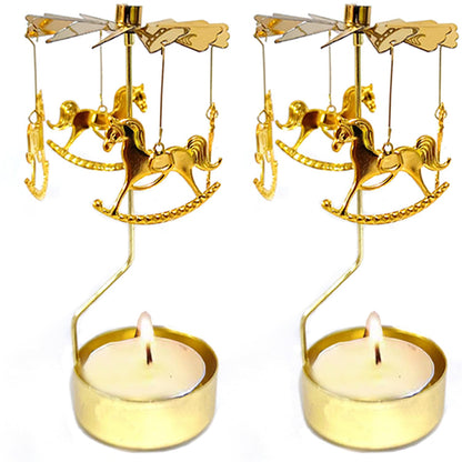 COMZPLIFE Carousel Spinning Tea Light Candle Holder, Gold Metal Rotary Candle Holder for Birthday, Wedding, Anniversary, Party, Table Decoration, Home Decor(2Pcs)