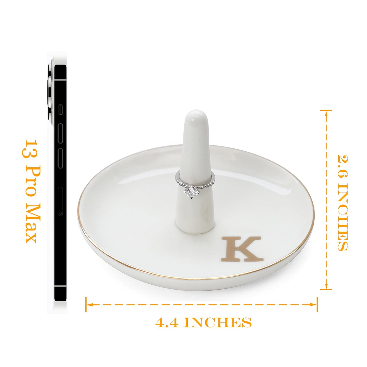 HOME SMILE Initials Ring Holder Jewery Tray with personalized K-Monogrammed Engagement Gifts for Friends,Birthday Mother's Day Christmas Gifts for Women,Ceramic White