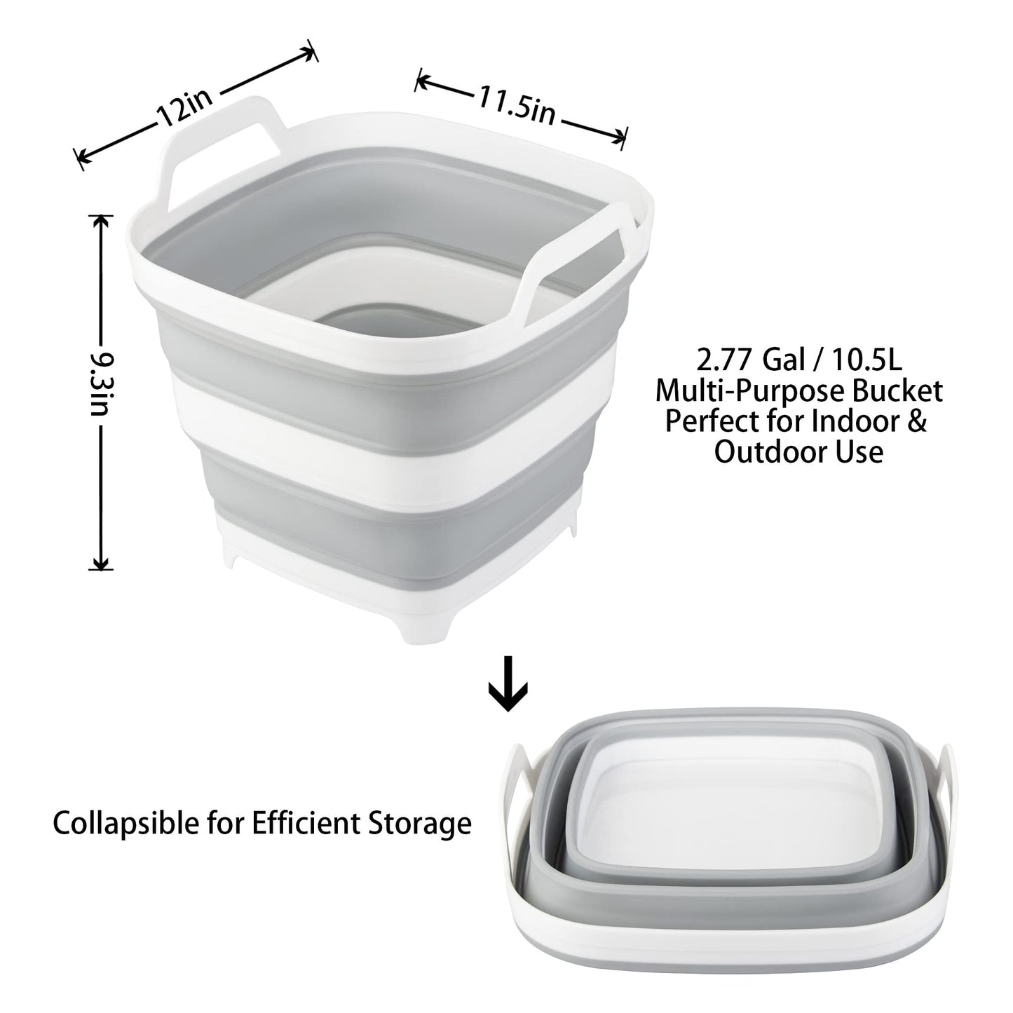 2 Pack Collapsible Ice Bucket with 2.77 Gal / 10.5L Each, Foldable Bottle Drink Cooler for Wine, Beer and Champagne, Space Saving Tub for House Cleaning, Outdoor Waterpot for Garden or Camping