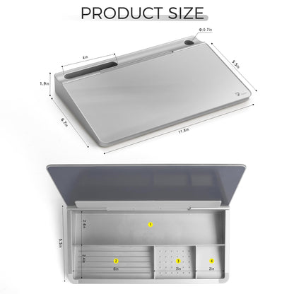 TOWON Small Compact Glass Desktop Whiteboard with Storage – 12 x 7 in Dry Erase Board for Desk, Home Office, School | Includes 5 Markers, Eraser & Holder | Space-Saving Organizer, Metallic Silver