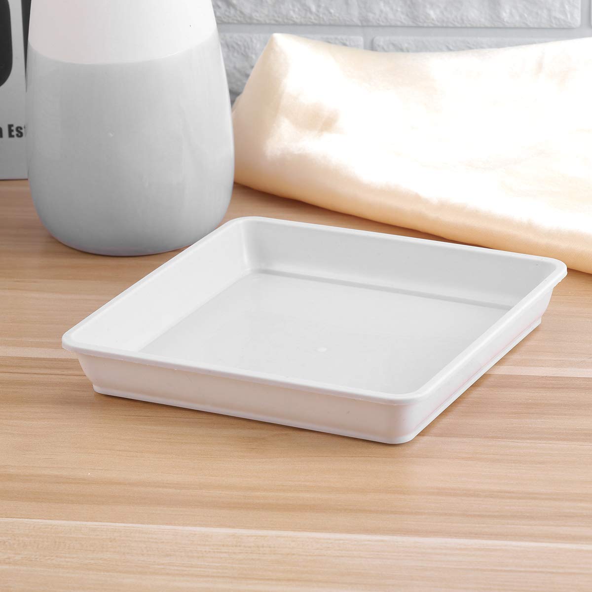 Yardwe 10Pcs Square Plant Saucers, Plastic Drip Tray for Potted Plants, Indoor & Outdoor Flower Pot Water Catcher, 5.9 X 5.9 X 0.9 Inch, White