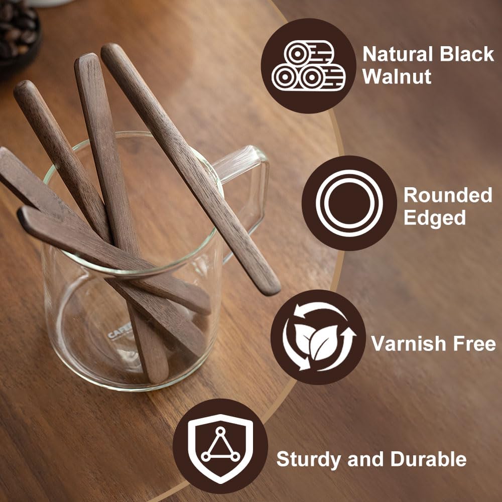 MIGAKU HOME Black Walnut Wood 4Pcs Coffee Stirrers 6″ Reusable & Multifunctional for Coffee, Drinks, Tea, Milk, Oatmeal, Crafts and Oil, butter spreader Great for jam, jelly, peanut butter etc.