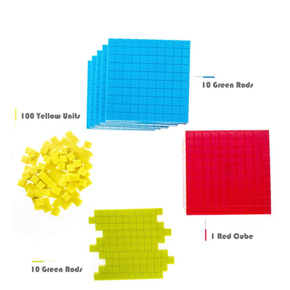 Base Ten Blocks Set - 121PCs Base 10 Set Learning Math Manipulative Teach Kids Volume, Place Value and Number Concepts for Early Counting Math in School or Home