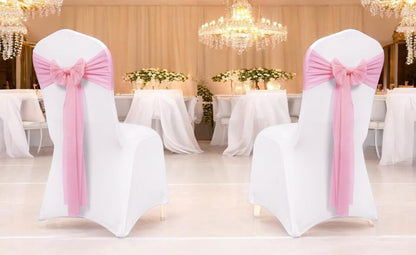 VDS Pack of 50, Blush Pink, Sheer Chiffon Chair Sashes Bows Chair Cover Back Tie Ribbon for Wedding Birthday Baby Shower Engagement Ceremony Event Party Banquet Restaurant Dining Chair Decoration