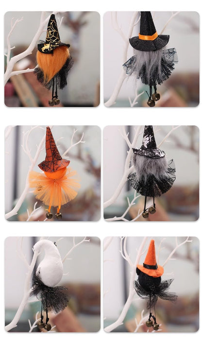 Set of 6 Halloween Hanging Ornaments, Small Wicked Witch Black Cat Pumpkin Ghost Halloween Christmas Tree Decorations Spooky Holiday Home Decor