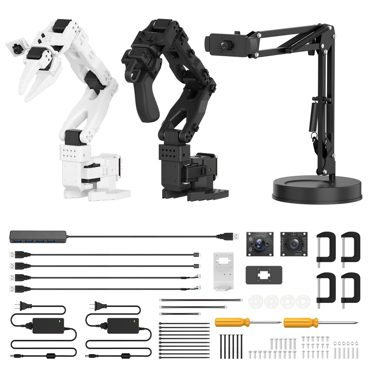 AI Robotic Arm Kit Hiwonder SO-ARM101 Embodied Imitation Learning Open Source 6-Axis Robot Arm 12 High-Torque Bus Servo Motors AI Vision Recognition (Advanced Kit, Included 3D Printed Part, Assembled)